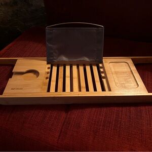 Bamboo Bath Caddy with Gray Tablet Holder